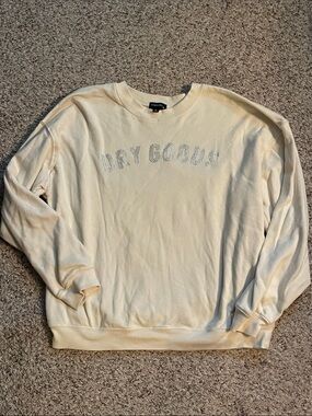 Dry Goods Cream Crewneck Sweatshirt with Rhinestone Logo